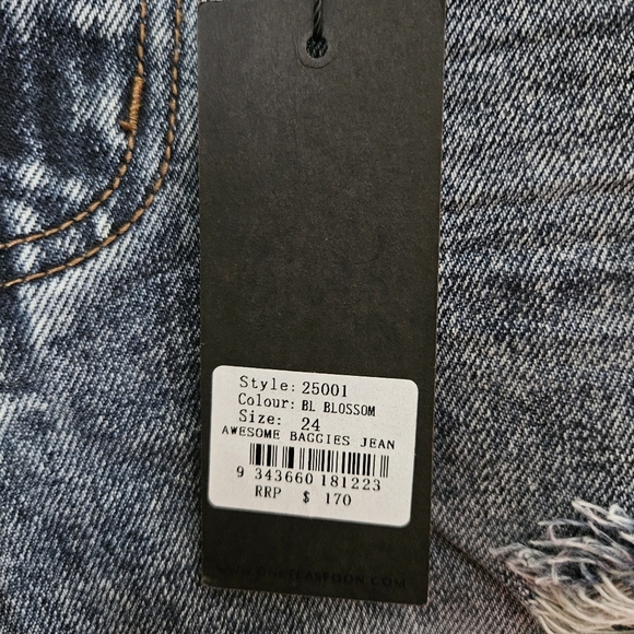 One Teaspoon Jeans Distressed Denim Awesome Baggies Blue Blossom High Waist - Picture 12 of 15